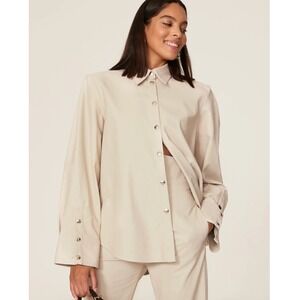 Sara Battaglia Shirt Women 42 Beige Faux Leather Snap Button Shacket